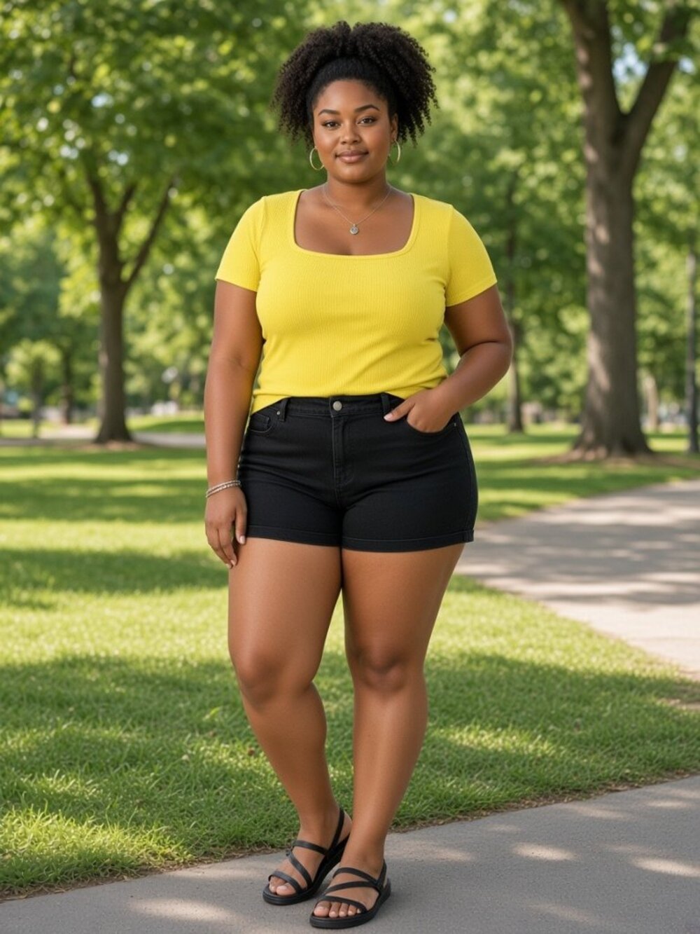 a.n.a Short Sleeve Top Women Large Yellow Ribbed Square Neck Tee